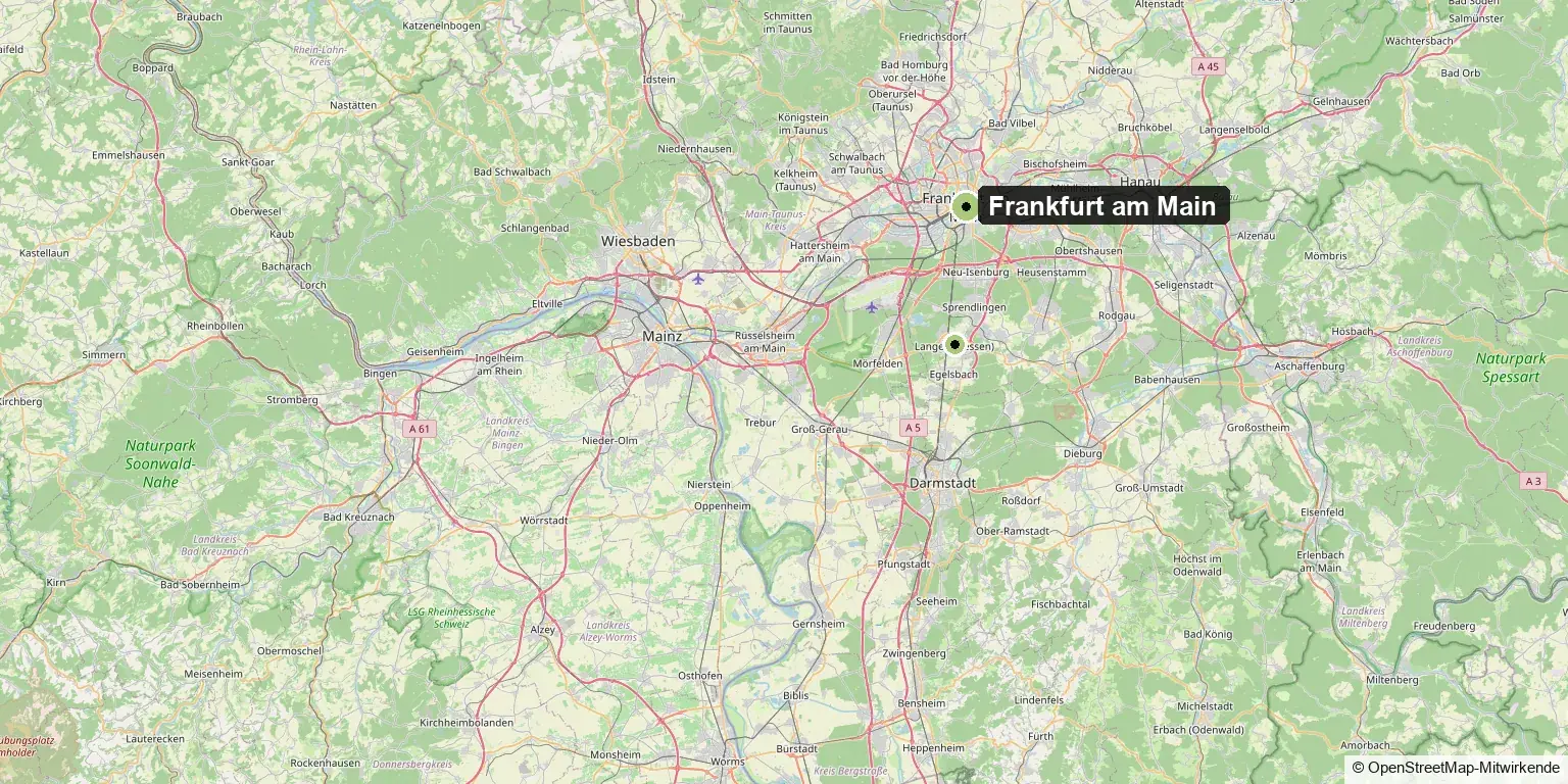 Einzugsgebiet Taste Frankfurt: Frankfurt am Main und das Rhein-Main-Gebiet